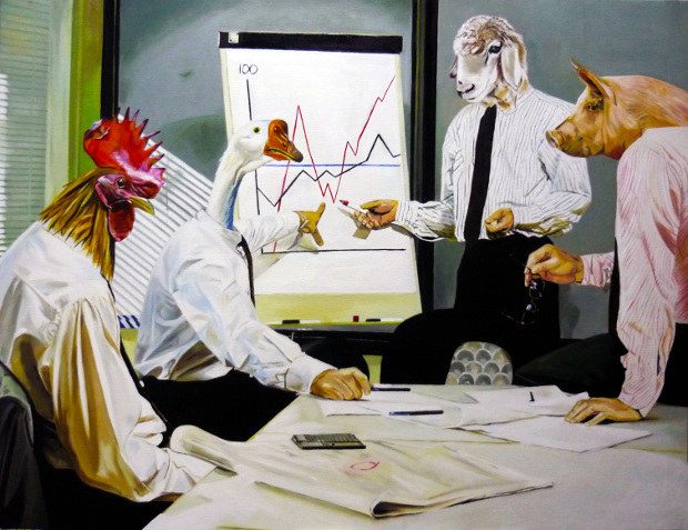 Quique Ortiz: The Office, olej na plátne, 89x116 cm